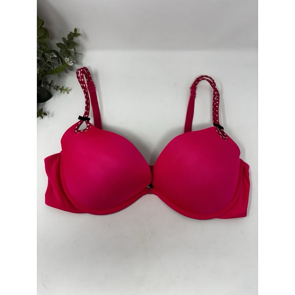 Victoria's Secret Sexy Little Things Hot Pink Bra 38D Polka Dot Straps Push Up